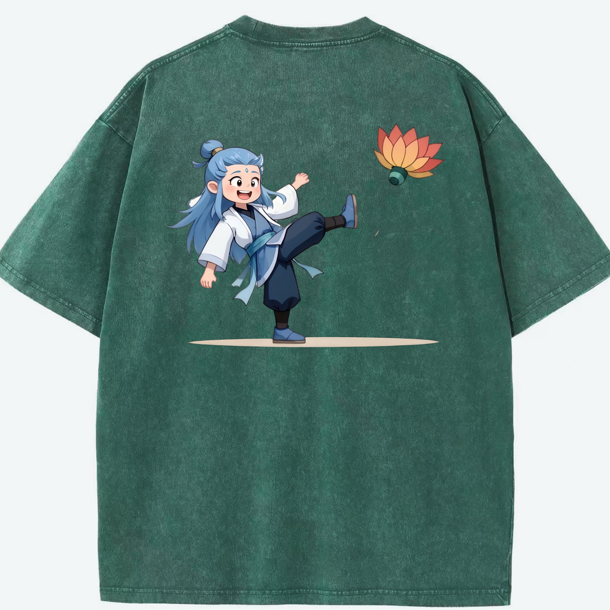 （画像用） Ne Zha 2 ナタ 魔童の大暴れ 綿100% ヴィンテージ風 半袖Tシャツ（背面プリント）